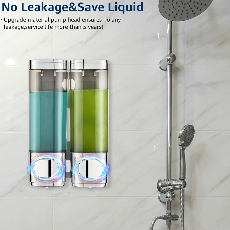 pollock Shampoo Dispensers for Shower Wall Mounted, Shower Shampoo Dispenser 2 Chamber No Drill Shampoo and Conditioner Dispenser Body Wash Dispenser for Bathroom,Large Capacity,Chrome - Image 3